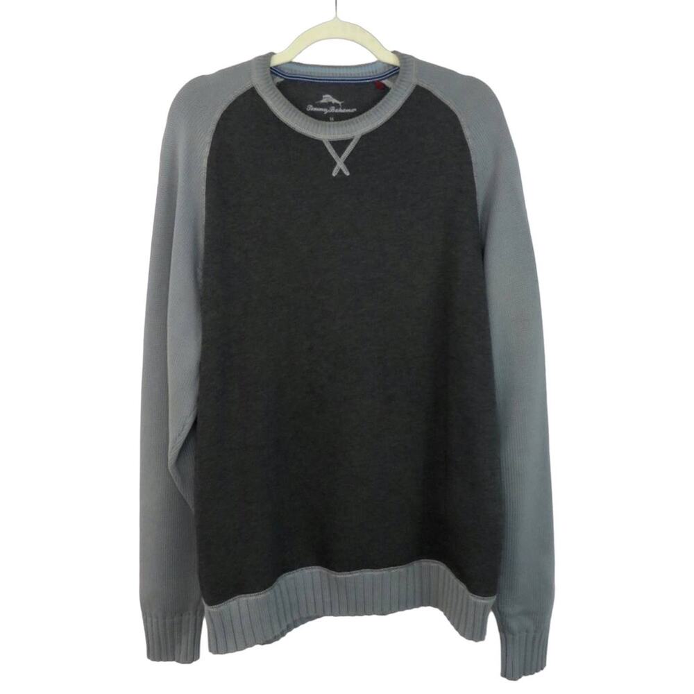 Tommy Bahama Gray Color Block Sweater Crewneck Casual Preppy Medium